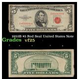 1953B $5 Red Seal United States Note Grades vf+
