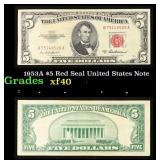 1953A $5 Red Seal United States Note Grades xf
