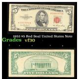 1953 $5 Red Seal United States Note Grades vf++