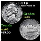 1964-p Jefferson Nickel 5c Grades GEM+ Unc