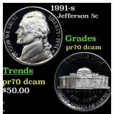 1991-s Proof Jefferson Nickel 5c pr70 dcam SEGS