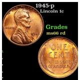 1945-p Lincoln Cent 1c Grades GEM+ Unc RD