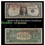 1957B $1 Blue Seal Silver Certificate Grades vf de
