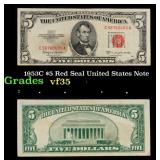 1953C $5 Red Seal United States Note Grades vf++