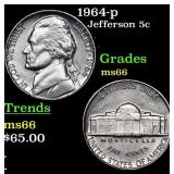 1964-p Jefferson Nickel 5c Grades GEM+ Unc
