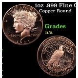1oz .999 Fine Copper Bullion Round - Peace Dollar