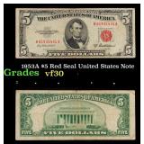 1953A $5 Red Seal United States Note Grades vf++
