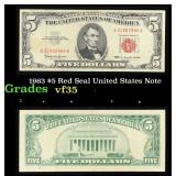 1963 $5 Red Seal United States Note Grades vf++