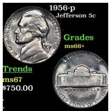 1956-p Jefferson Nickel 5c Grades GEM++ Unc