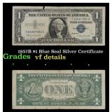 1957B $1 Blue Seal Silver Certificate Grades vf de