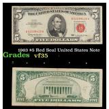 1963 $5 Red Seal United States Note Grades vf++