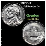 1972-d Jefferson Nickel 5c Grades GEM+ 5fs
