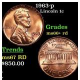 1963-p Lincoln Cent 1c Grades GEM++ RD