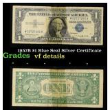 1957B $1 Blue Seal Silver Certificate Grades vf de