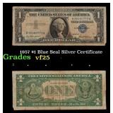 1957 $1 Blue Seal Silver Certificate Grades vf+