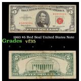 1963 $5 Red Seal United States Note Grades vf++