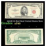 1953B $5 Red Seal United States Note Grades xf
