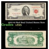 1953 $2 Red Seal United States Note Grades vf+
