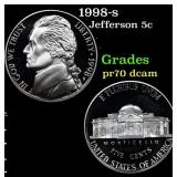 1998-s Proof Jefferson Nickel 5c Grades GEM++ Proo