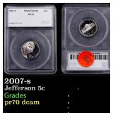 2007-s Proof Jefferson Nickel 5c pr70 dcam SEGS