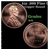 1oz .999 Fine Copper Bullion Round - Lincoln Wheat