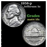 1958-p Jefferson Nickel 5c Grades Choice Unc 5fs