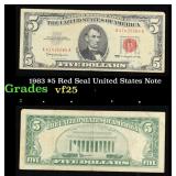 1963 $5 Red Seal United States Note Grades vf+