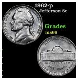 1962-p Jefferson Nickel 5c Grades GEM+ Unc