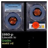 PCGS 1980-p Lincoln Cent 1c ms62 rd PCGS