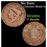 No Date Coronet Head Large Cent 1c Grades f detail