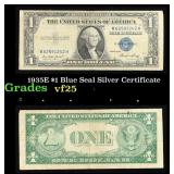 1935E $1 Blue Seal Silver Certificate Grades vf+
