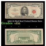 1963 $5 Red Seal United States Note Grades vf++