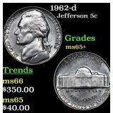 1962-d Jefferson Nickel 5c Grades GEM+ Unc