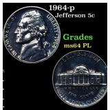 1964-p Jefferson Nickel 5c Grades Choice Unc PL