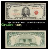 1963 $5 Red Seal United States Note Grades vf++