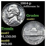 1964-p Jefferson Nickel 5c Grades GEM++ Unc