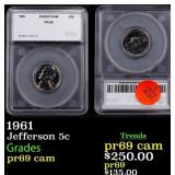1961 Proof Jefferson Nickel 5c pr69 cam SEGS