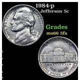 1984-p Jefferson Nickel 5c Grades GEM+ 5fs