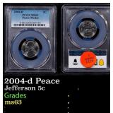 PCGS 2004-d Peace Jefferson Nickel 5c ms63 PCGS