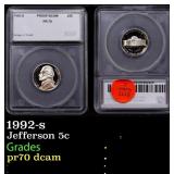 1992-s Proof Jefferson Nickel 5c pr70 dcam SEGS