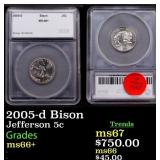 2005-d Bison Jefferson Nickel 5c ms66+ SEGS