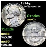 1974-p Jefferson Nickel 5c Grades GEM+ Unc