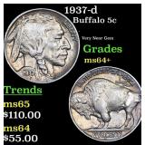 1937-d Buffalo Nickel 5c Grades Choice+ Unc