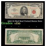1963 $5 Red Seal United States Note Grades vf++