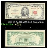 1963 $5 Red Seal United States Note Grades vf++