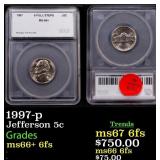 1997-p Jefferson Nickel 5c ms66+ 6fs SEGS