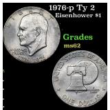 1976-p Ty 2 Eisenhower Dollar $1 Grades Select Unc