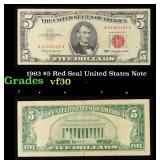 1963 $5 Red Seal United States Note Grades vf++