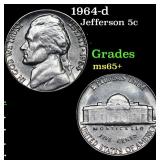 1964-d Jefferson Nickel 5c Grades GEM+ Unc