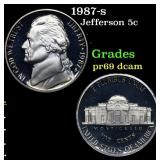 1987-s Proof Jefferson Nickel 5c Grades GEM++ Proo